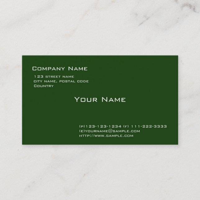 plain green business card (Front)