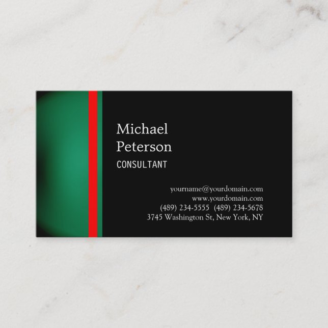 Plain Green Red Black Consultant Business Card (Front)