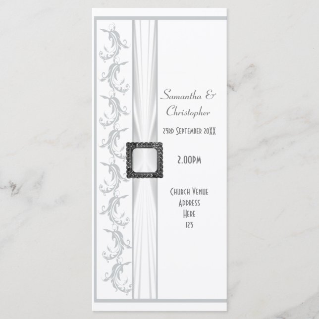 Plain grey and white church wedding program programme (Front)