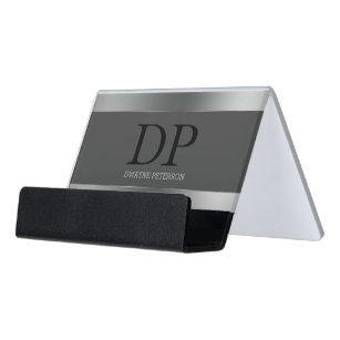 Plain Grey Background And Silver Stripes Desk Business Card Holder