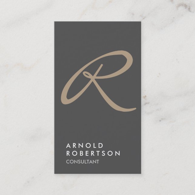 Plain Grey Beige Trendy Monogram Business Card (Front)