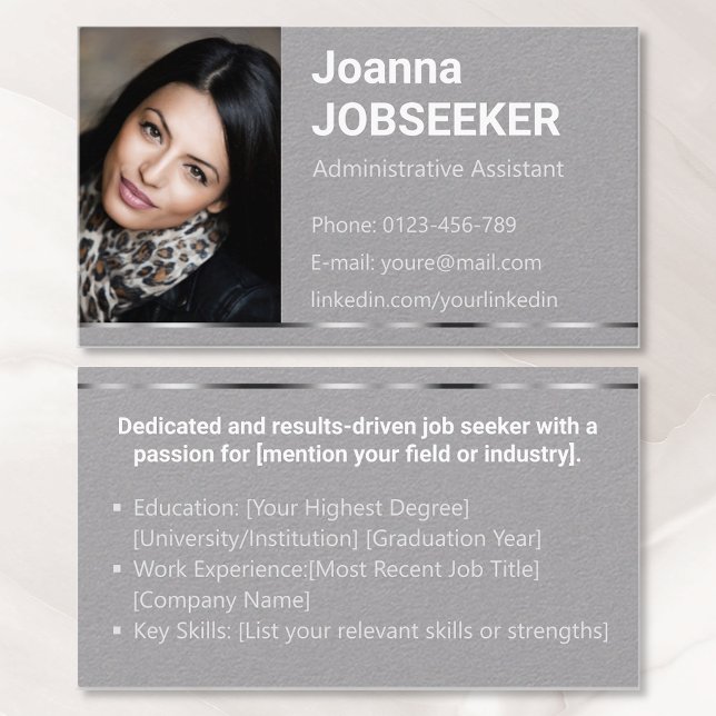 Plain Grey Classic Job Seeker Minimal Elegant Business Card (Creator Uploaded)