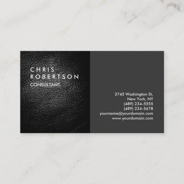 Plain Grey Leather Modern Creative Business Card (Front)