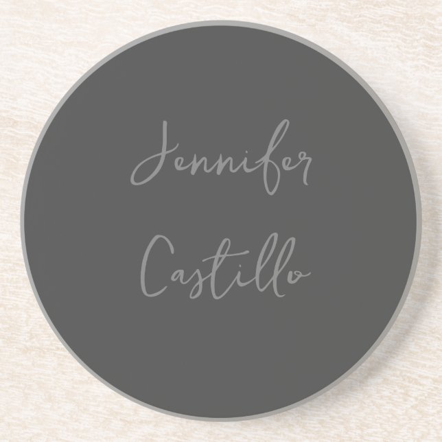 Plain Grey Minimalist Modern Calligraphy Coaster (Front)