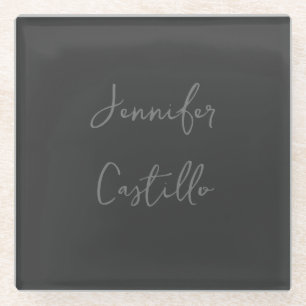 Plain Grey Minimalist Modern Calligraphy Glass Coaster