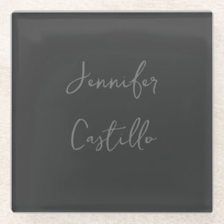 Plain Grey Minimalist Modern Calligraphy Glass Coaster