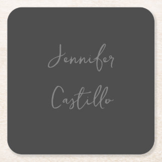 Plain Grey Minimalist Modern Calligraphy Square Paper Coaster