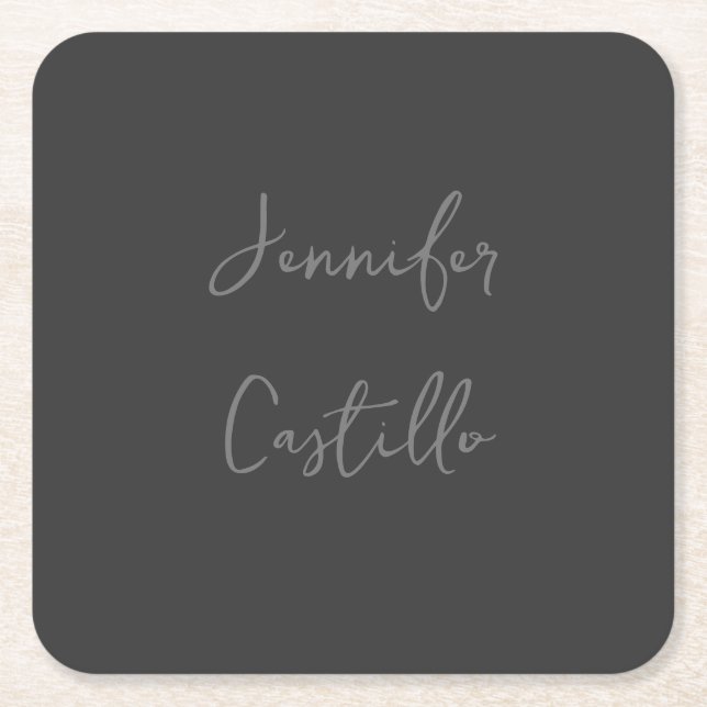 Plain Grey Minimalist Modern Calligraphy Square Paper Coaster (Front)