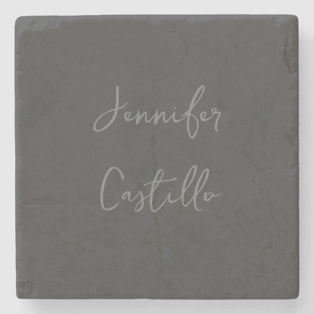 Plain Grey Minimalist Modern Calligraphy Stone Coaster (Front)