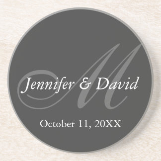 Plain Grey Monogram Wedding Bride Groom Names Coaster