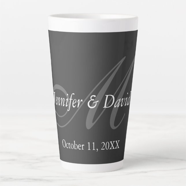 Plain Grey Monogram Wedding Bride Groom Names Latte Mug (Front)