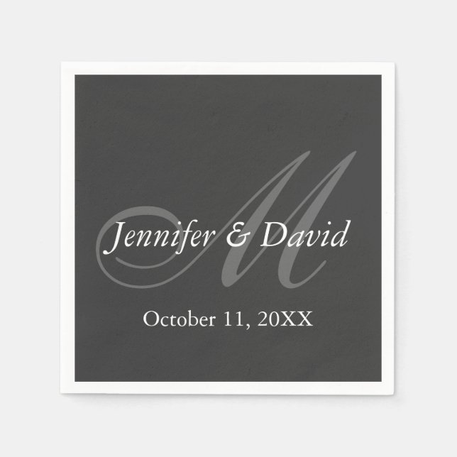 Plain Grey Monogram Wedding Bride Groom Names Napkin (Front)