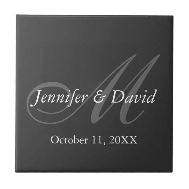 Plain Grey Monogram Wedding Bride Groom Names Tile (Front)