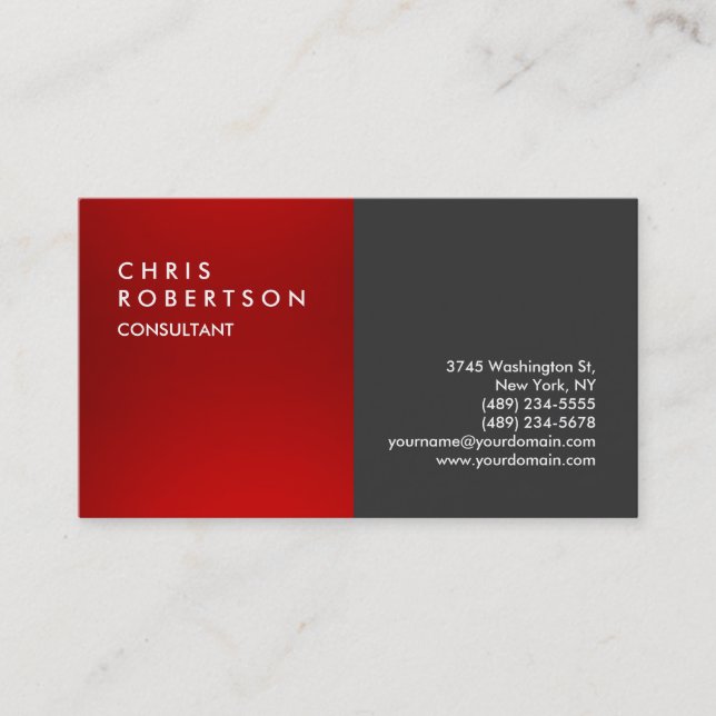 Plain Grey Red Modern Creative Business Card (Front)