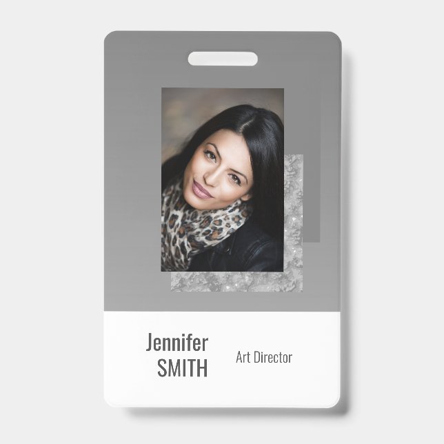 Plain Grey Simple Business Logo Barcode Template ID Badge (Front)