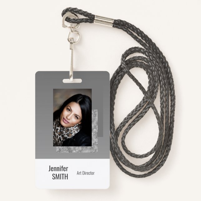 Plain Grey Simple Business Logo Barcode Template ID Badge (Front with Lanyard)