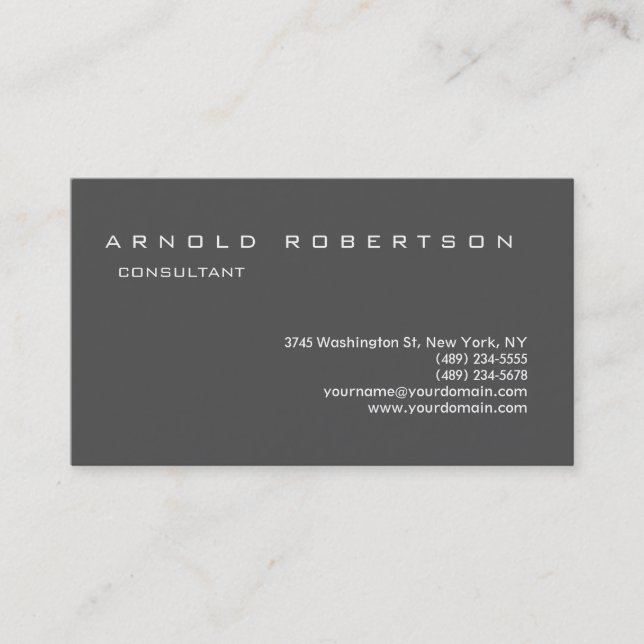 Plain Grey Stylish Professional Business Card (Front)