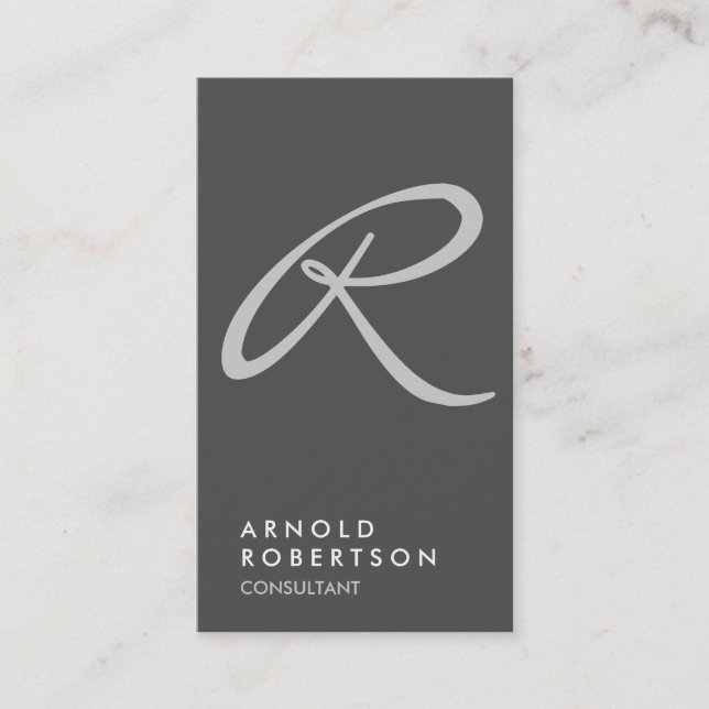 Plain Grey Trendy Monogram Business Card (Front)