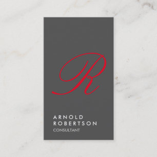 Plain Grey Trendy Red Monogram Business Card