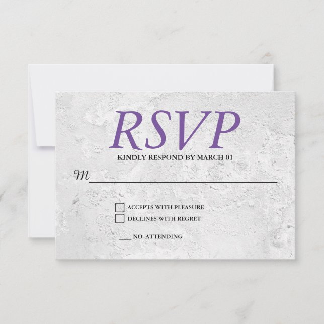 Plain Grey Wall Wedding RSVP Response Reply Modern (Front)