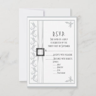 Plain grey  white lace wedding R.S.V.P RSVP Card