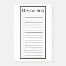 Plain Grocery List Post it Notes