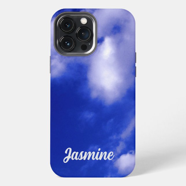Plain Handwritten Own Name Blue Sky Clouds iPhone Case (Back)