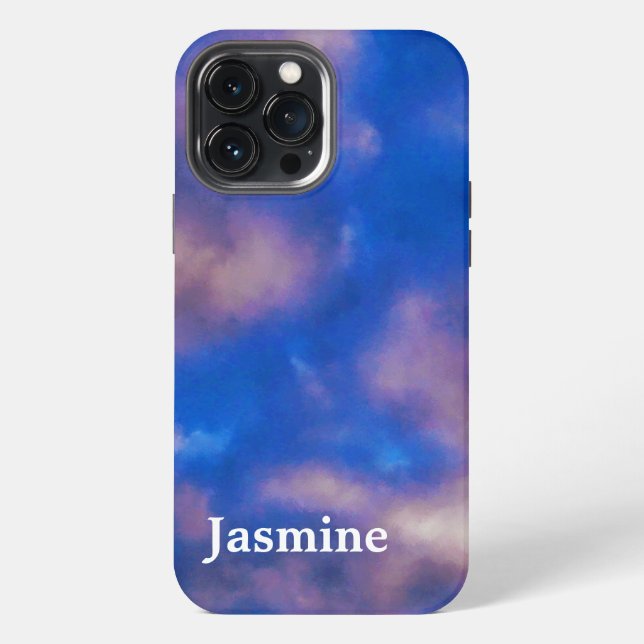 Plain Handwritten Own Name Blue Sky Clouds iPhone Case (Back)