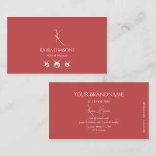Plain Indian Red with Monogram and Sparkle Jewels Business Card