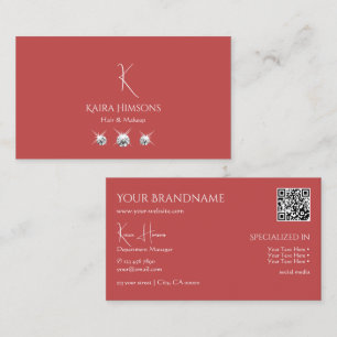 Plain Indian Red with Monogram QR-Code and Jewels Business Card
