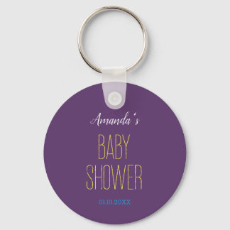 Plain Indigo Yellow Modern Minimalist Baby Shower Key Ring