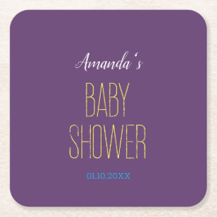 Plain Indigo Yellow Modern Minimalist Baby Shower Square Paper Coaster