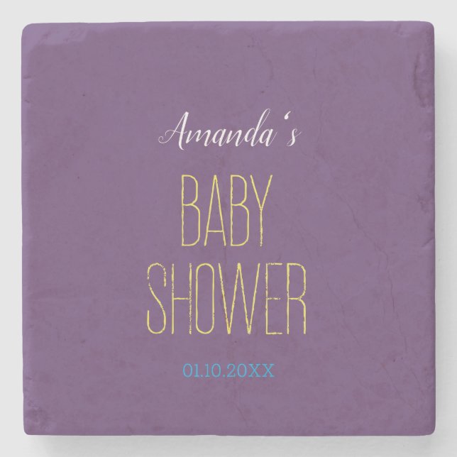 Plain Indigo Yellow Modern Minimalist Baby Shower Stone Coaster (Front)