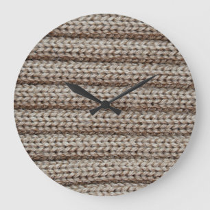 Plain knitted fabric, brown texture. large clock