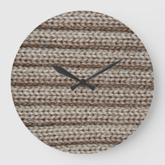 Plain knitted fabric, brown texture. large clock