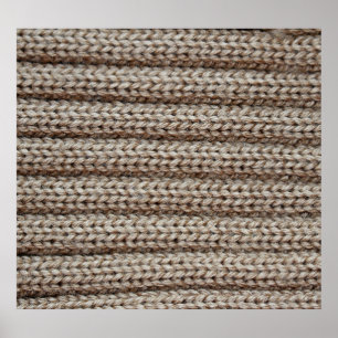 Plain knitted fabric, brown texture. poster