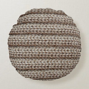 Plain knitted fabric, brown texture. round cushion