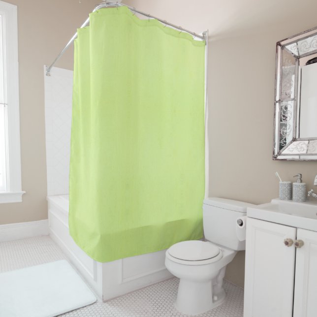 Plain light lime green colour with subtle texture shower curtain (In Situ)