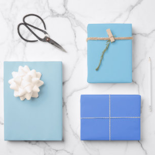 Plain Light Sky Flower Blue Shades 3 Tones Wrapping Paper Sheet