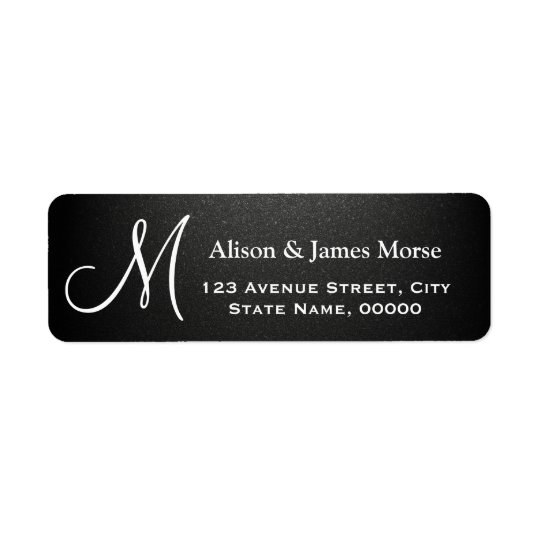 Plain Matte Black with White Font Monogram Wedding Return Address Label