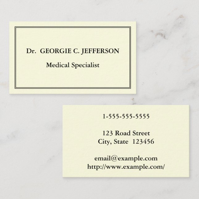 Plain Medical Specialist Business Card (Front/Back)