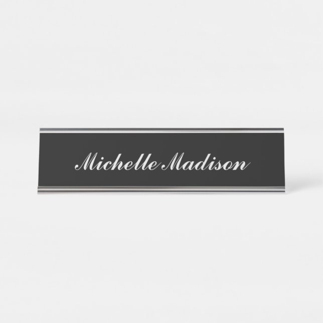 Plain Minimalist Modern Calligraphy Black Colour Desk Name Plate (Front)