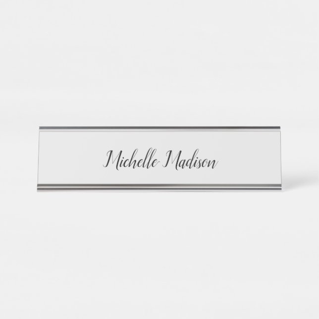 Plain Minimalist Modern Handwriting Calligraphy Desk Name Plate (Front)