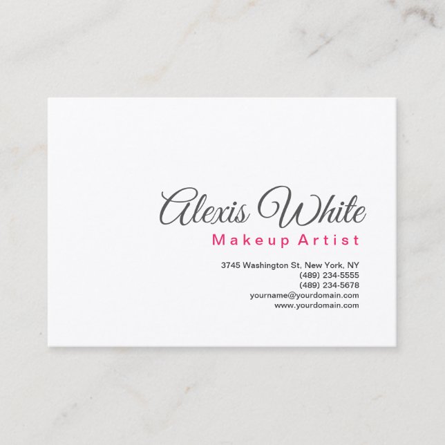 Plain Minimalist Modern Simple White Makeup Artist Business Card (Front)