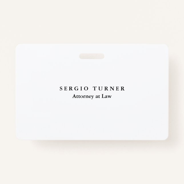 Plain Minimalist Professional Attorney at Law ID Badge (Front)