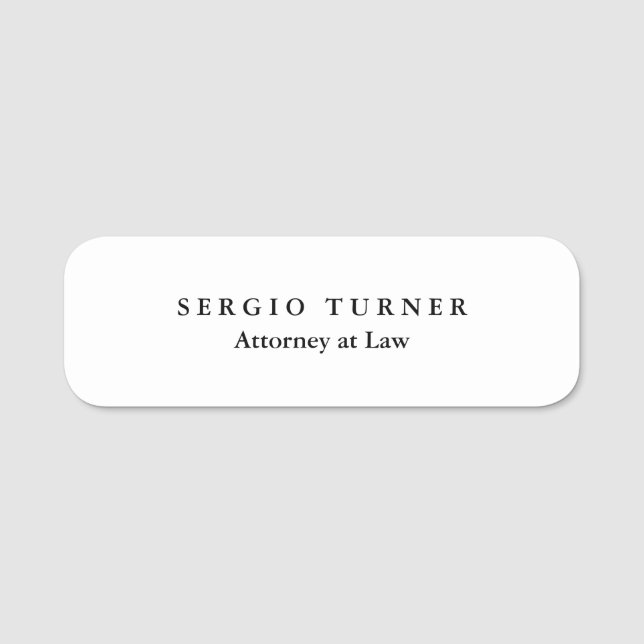 Plain Minimalist Professional Attorney at Law Name Tag (Front)