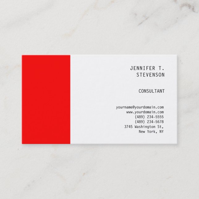 Plain Minimalist Simple Red White Clean Simple Business Card (Front)