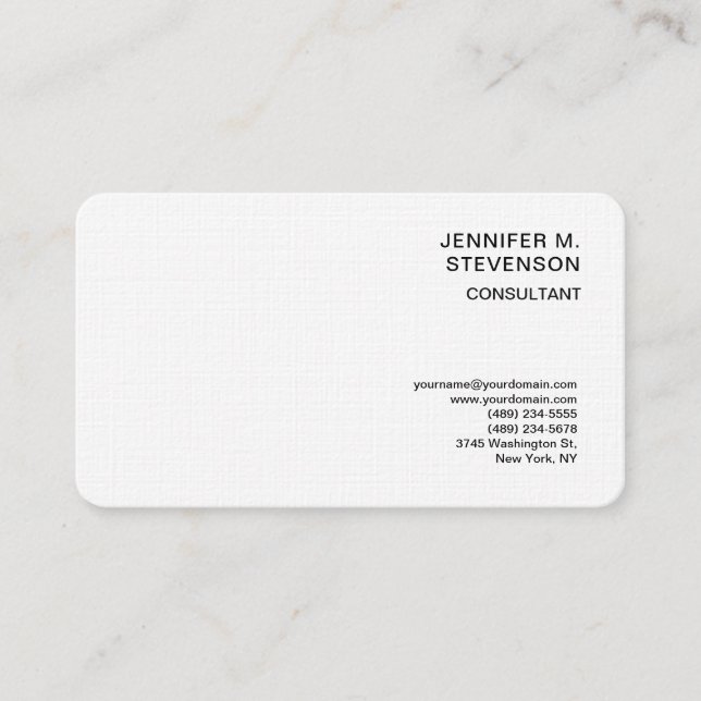 Plain Minimalist Simple White Clean Simple Linen Business Card (Front)