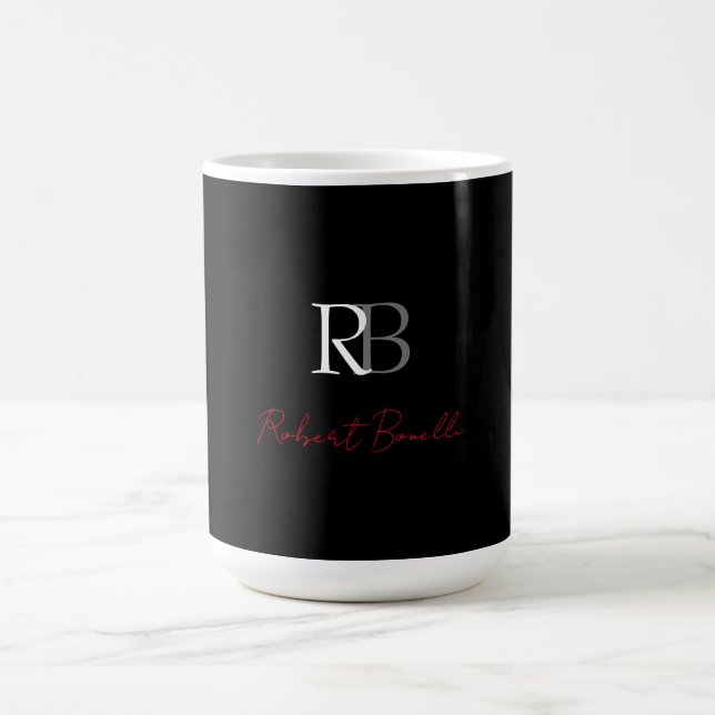 Plain Modern Black Red Monogrammed Initials Name Coffee Mug (Center)
