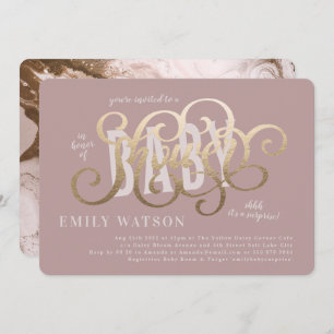 Plain Modern Gold White PINK Text Baby Shower Invitation